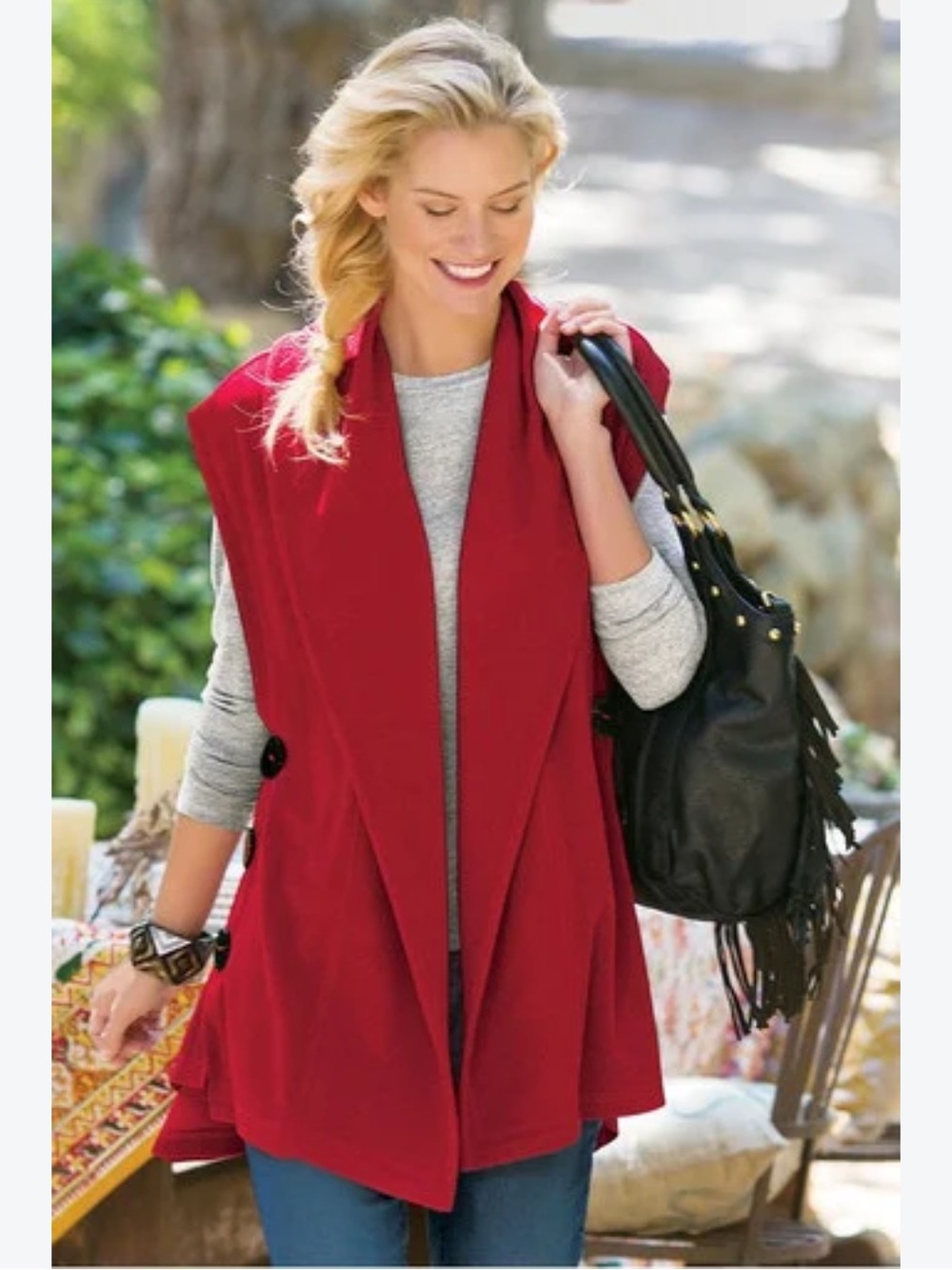 Soft Surroundings Red Messa Button Vest Size XS